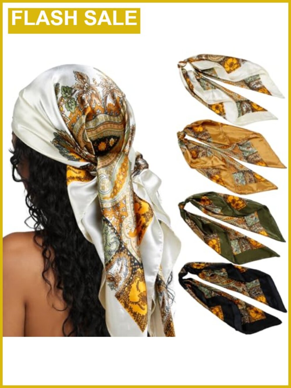 Set of 4 Silk Blend Square Scarves 35 Inch Bandanas Head Hair Wraps